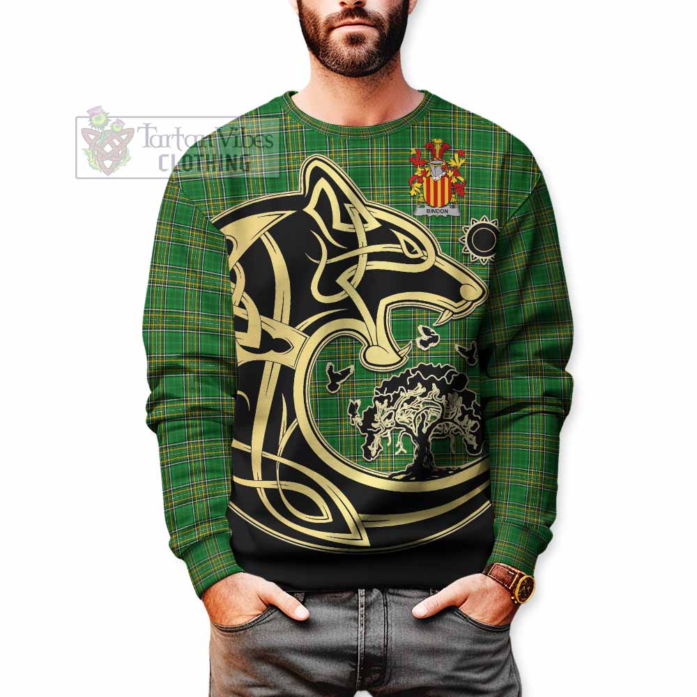 Tartan Vibes Clothing Bindon Irish Tartan Sweatshirt with Coat of Arms Celtic Wolf Style