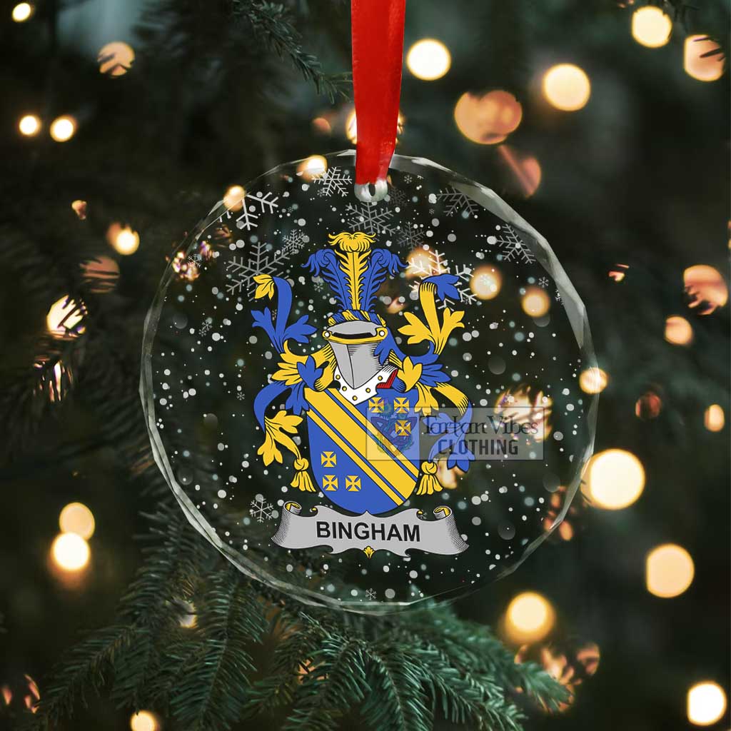 Tartan Vibes Clothing Bingham Irish Clan Christmas Glass Ornament with Coat of Arms
