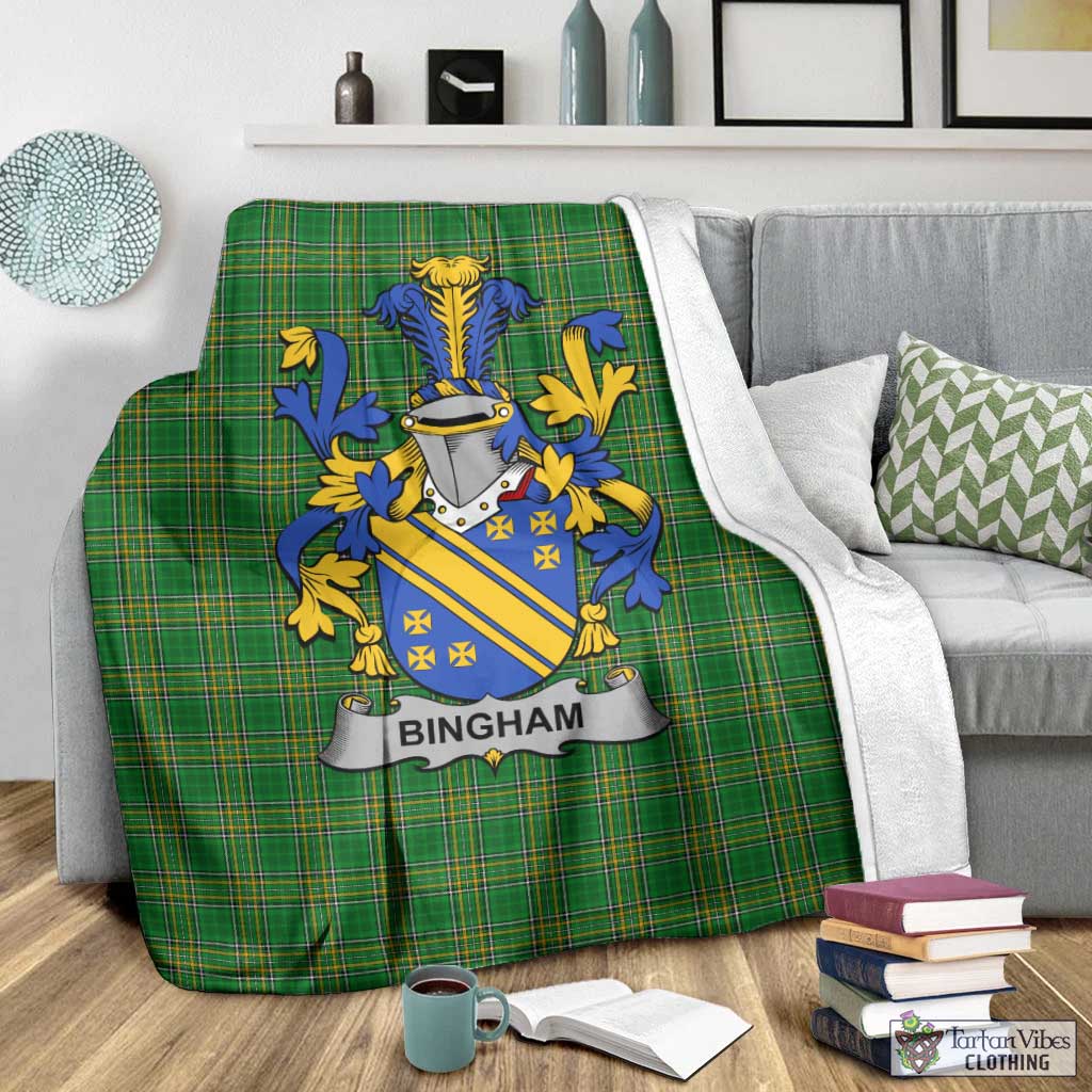 Tartan Vibes Clothing Bingham Irish Clan Tartan Blanket with Coat of Arms