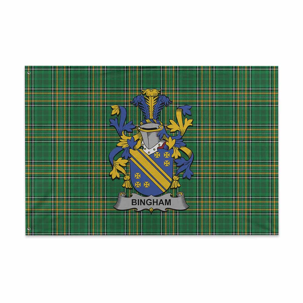 Tartan Vibes Clothing Bingham Irish Clan Tartan House Flag with Coat of Arms