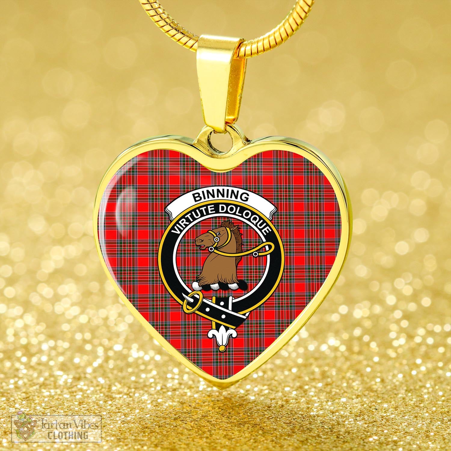 Binning Tartan Heart Necklace with Family Crest - Tartan Vibes Clothing