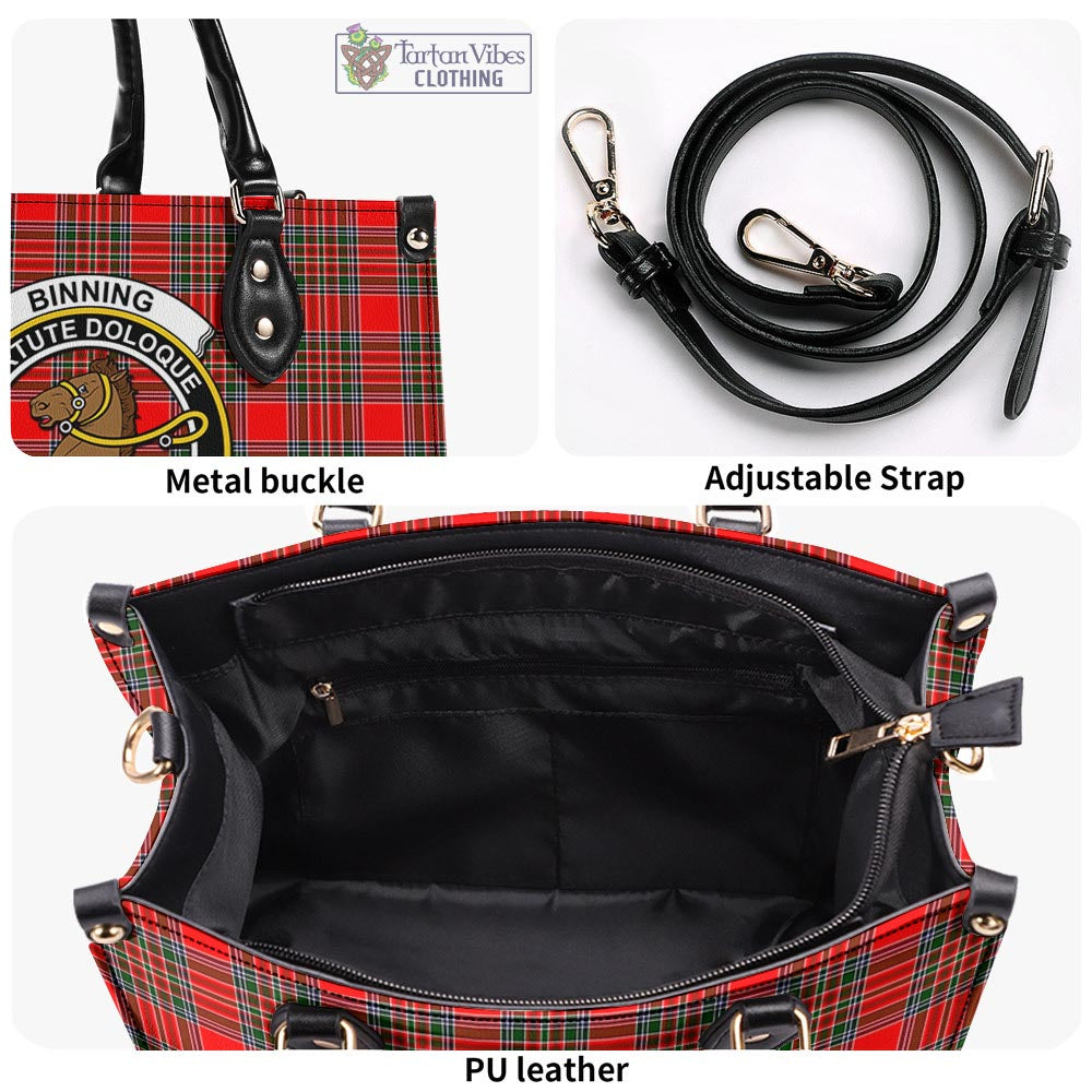 Binning Tartan Luxury Leather Handbags with Family Crest - Tartan Vibes Clothing