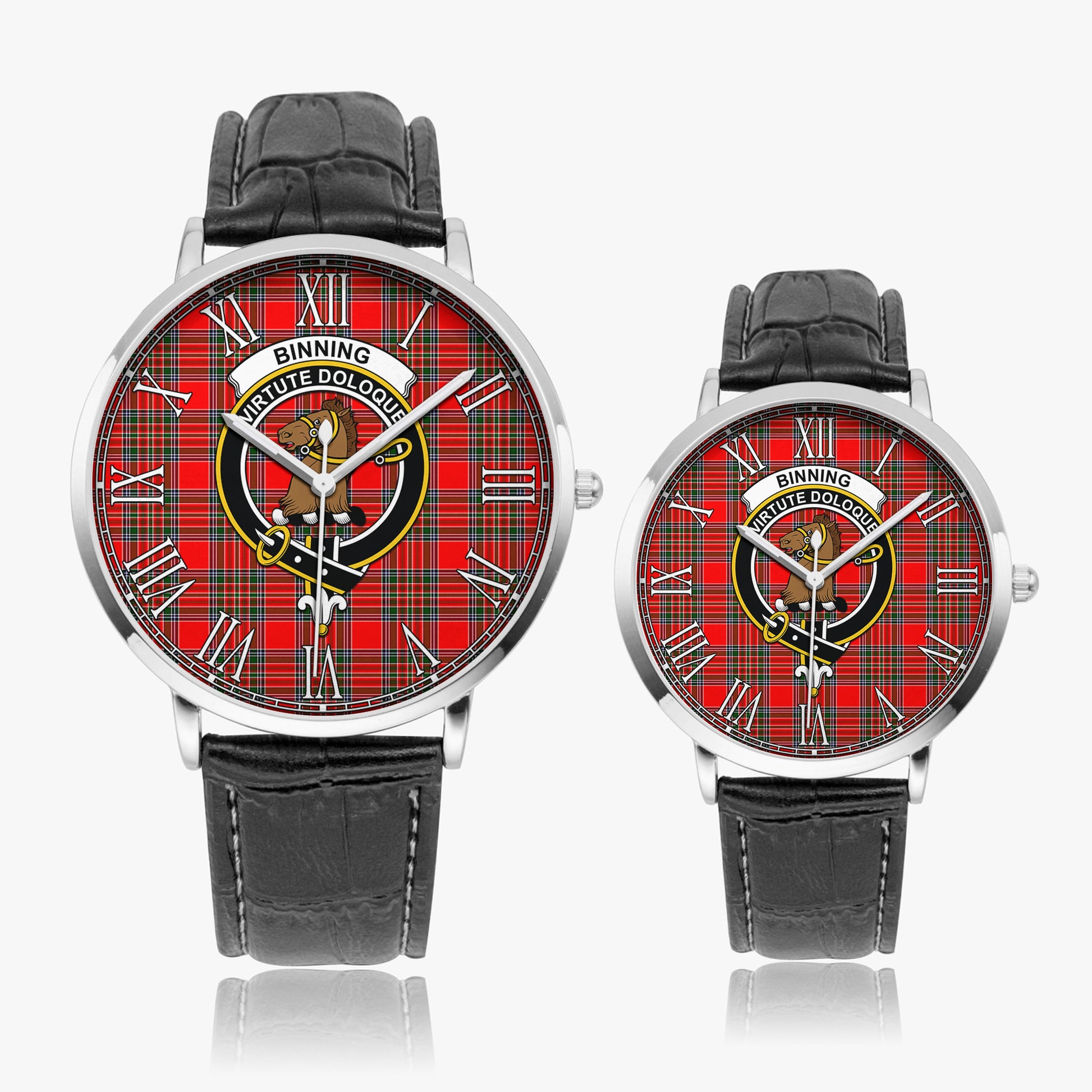 Binning Tartan Family Crest Leather Strap Quartz Watch - Tartan Vibes Clothing