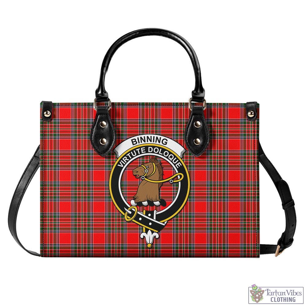 Binning Tartan Luxury Leather Handbags with Family Crest - Tartan Vibes Clothing