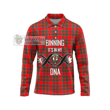 Binning Tartan Long Sleeve Polo Shirt with Family Crest DNA In Me Style Unisex - Tartan Vibes Clothing