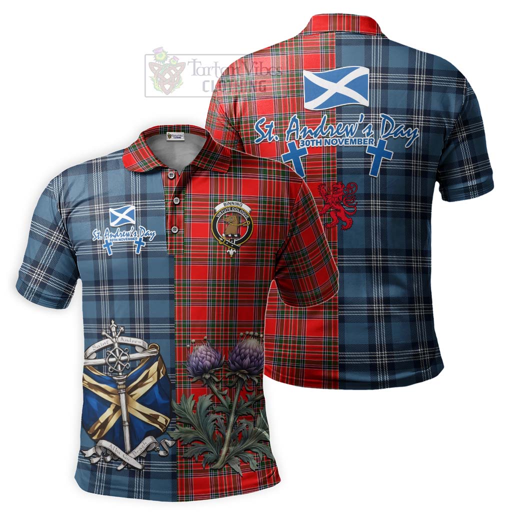 Binning Tartan Polo Shirt Happy St. Andrew's Day Half Tartan Style Kid - Tartan Vibes Clothing