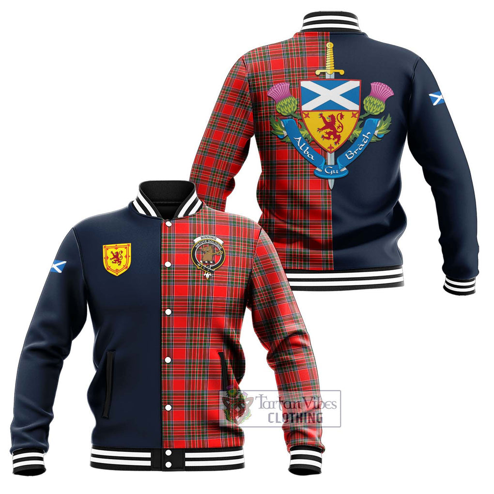 Binning Tartan Baseball Jacket Alba with Scottish Lion Royal Arm Half Style Unisex - Tartan Vibes Clothing
