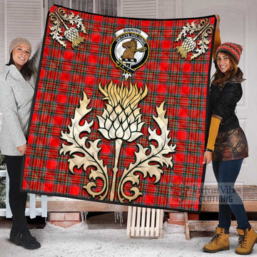 Binning Tartan Quilt with Family Crest and Golden Thistle Style Super King Quilt 91" x 110" - Tartan Vibes Clothing