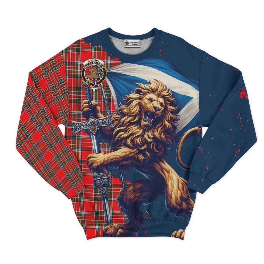 Binning Tartan Family Crest Sweatshirt with Scottish Majestic Lion Unisex - Tartan Vibes Clothing