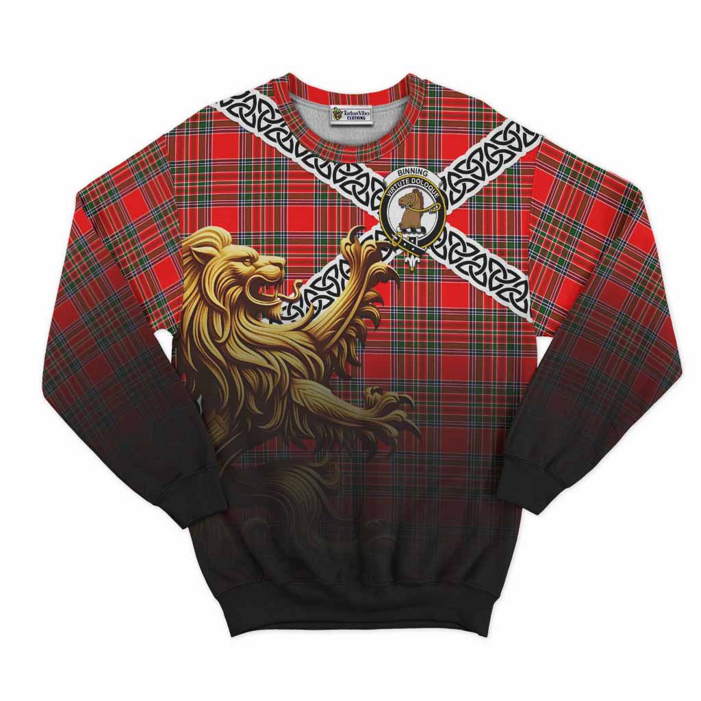 Binning Crest Tartan Sweatshirt with Golden Lion Emblem Celtic Style Unisex - Tartan Vibes Clothing