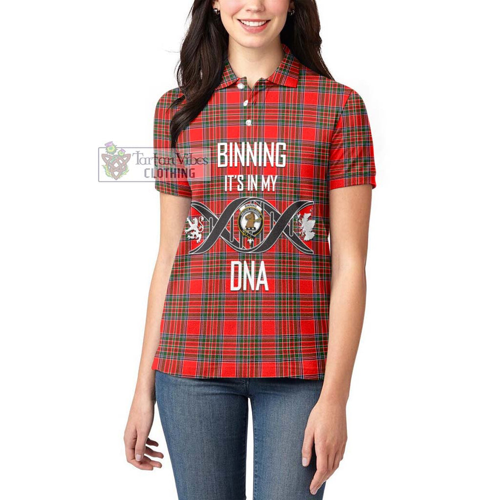 Binning Tartan Women's Polo Shirt with Family Crest DNA In Me Style Women - Tartan Vibes Clothing