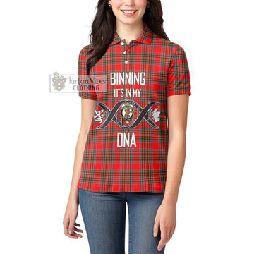 Binning Tartan Women's Polo Shirt with Family Crest DNA In Me Style Women - Tartan Vibes Clothing