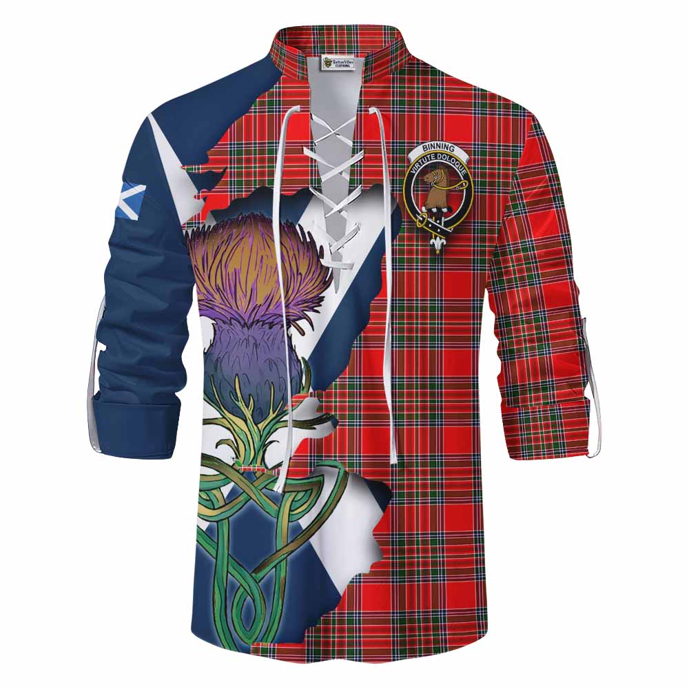 Tartan Vibes Clothing Binning Tartan Family Crest Ghillie Kilt Shirt Scottish Thistle Celtic Inspired