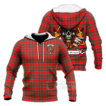 Binning Tartan Knitted Hoodie with Family Crest and Bearded Skull Holding Bottles of Whiskey Unisex Knitted Pullover Hoodie - Tartan Vibes Clothing
