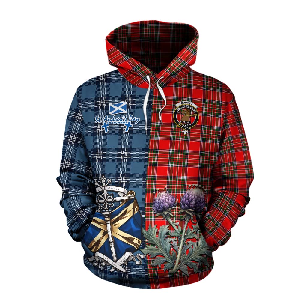 Binning Tartan Cotton Hoodie Happy St. Andrew's Day Half Tartan Style Pullover Hoodie XS - Tartan Vibes Clothing