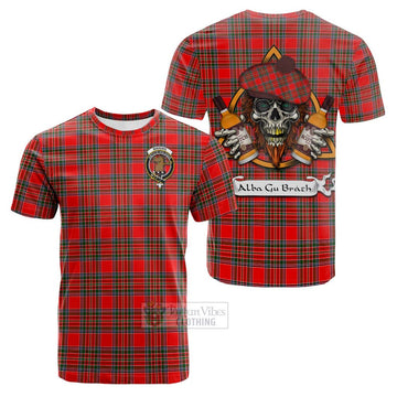 Binning Tartan Cotton T-shirt with Family Crest and Bearded Skull Holding Bottles of Whiskey Kid's Shirt - Tartan Vibes Clothing