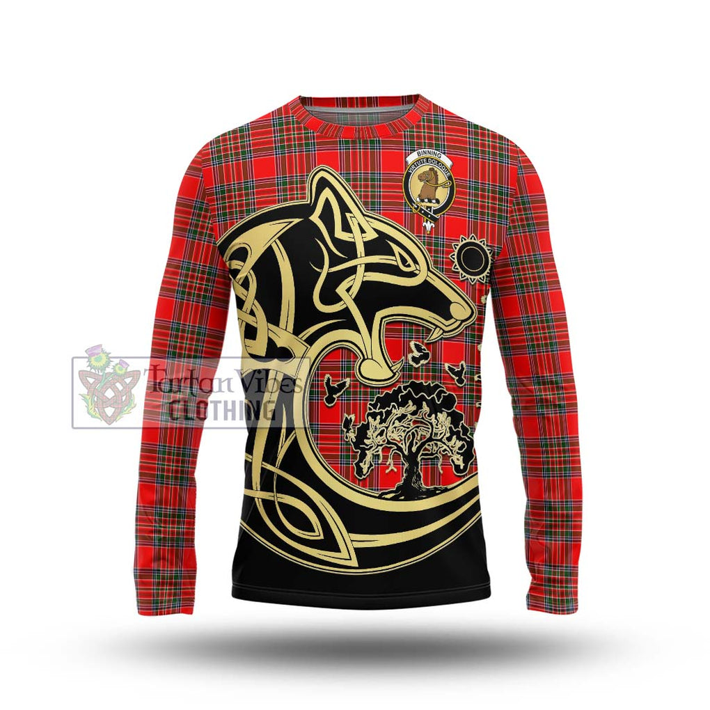 Binning Tartan Long Sleeve T-Shirt with Family Crest Celtic Wolf Style Unisex - Tartan Vibes Clothing
