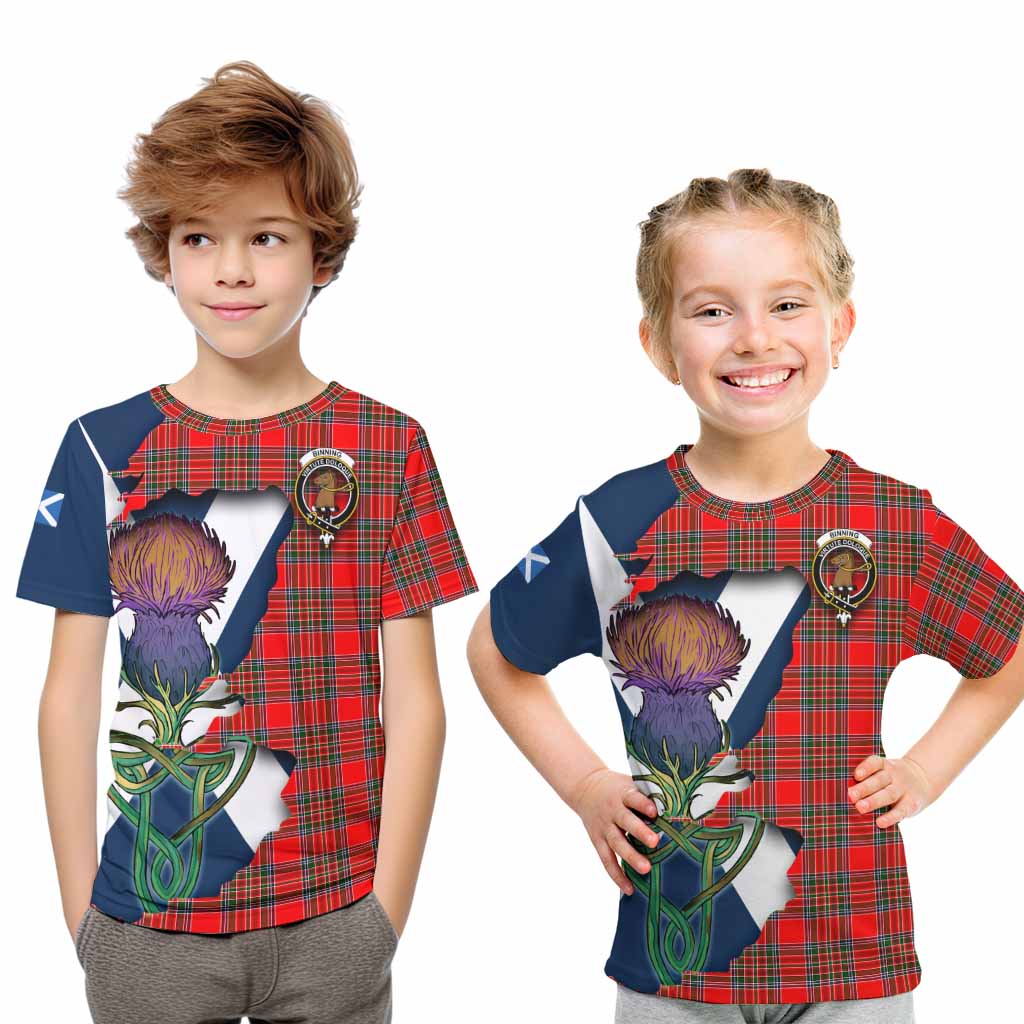 Tartan Vibes Clothing Binning Tartan Family Crest Kid T-Shirt Scottish Thistle Celtic Inspired