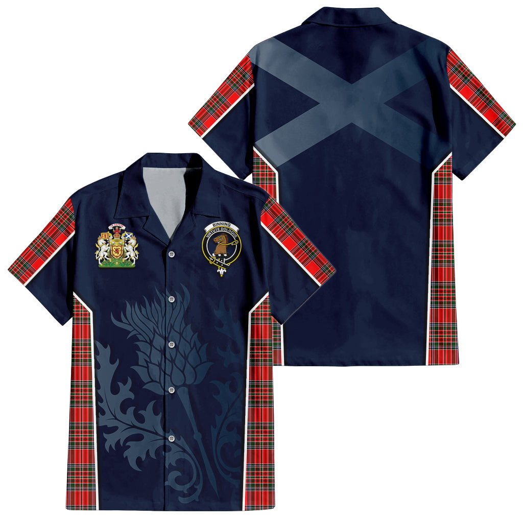 Binning Tartan Hawaiian Shirt with Family Crest and Scottish Thistle Vibes Sport Style Kid - Tartan Vibes Clothing