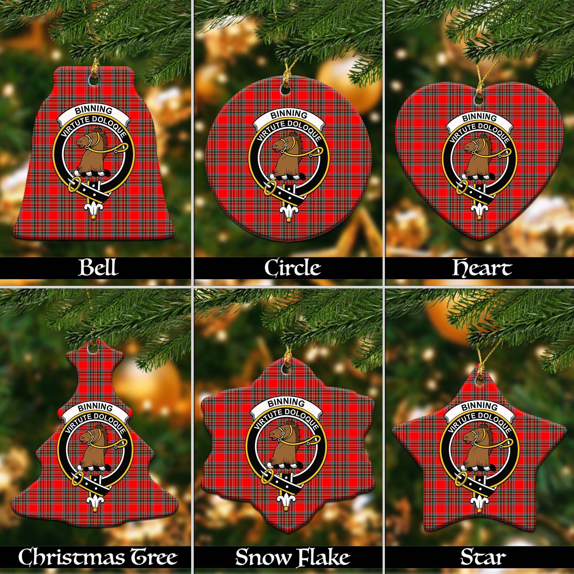 Binning Tartan Christmas Ceramic Ornaments with Family Crest Ceramic - Tartan Vibes Clothing