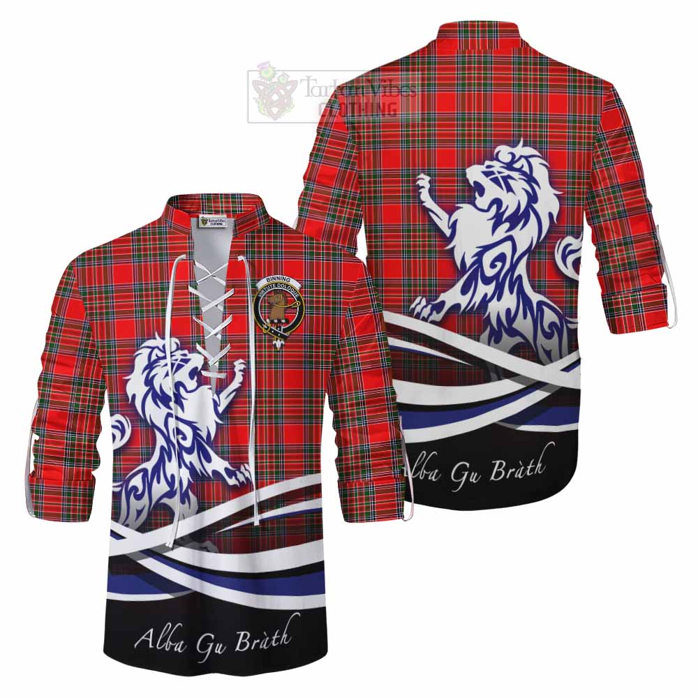 Binning Tartan Ghillie Kilt Shirt with Alba Gu Brath Regal Lion Emblem Men - Tartan Vibes Clothing