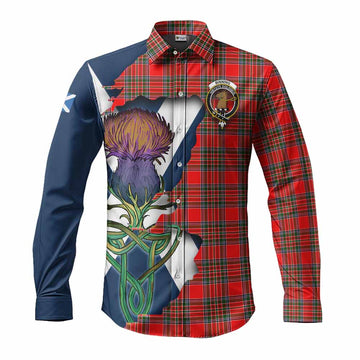 Tartan Vibes Clothing Binning Tartan Family Crest Long Sleeve Button Shirt Scottish Thistle Celtic Inspired