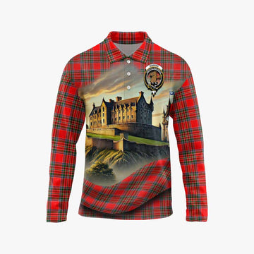 Binning Tartan Family Crest Long Sleeve Polo Shirt with Scottish Ancient Castle Style Unisex - Tartan Vibes Clothing