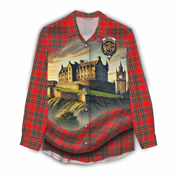 Binning Tartan Family Crest Women's Casual Shirt with Scottish Ancient Castle Style Female - Tartan Vibes Clothing