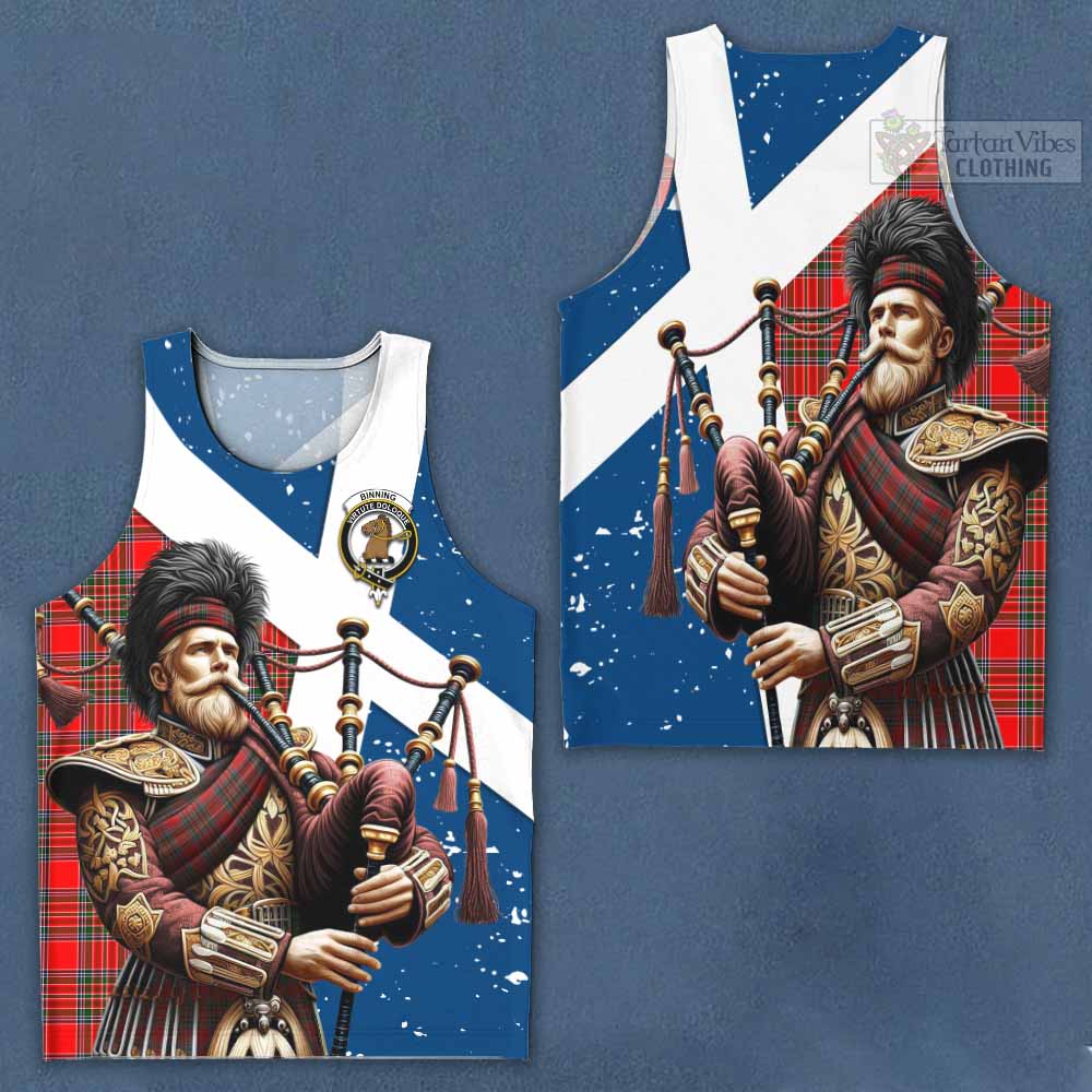 Binning Tartan Men's Tank Top with Family Crest Scottish Bagpiper Vibes Men - Tartan Vibes Clothing