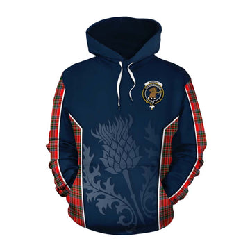 Tartan Vibes Clothing Binning Tartan Cotton Hoodie with Family Crest and Scottish Thistle Vibes Sport Style