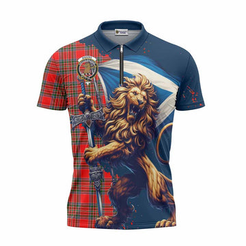 Binning Tartan Family Crest Zipper Polo Shirt with Scottish Majestic Lion Unisex - Tartan Vibes Clothing