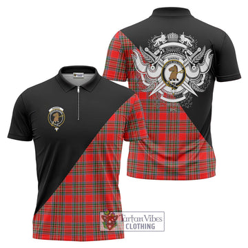 Binning Tartan Zipper Polo Shirt with Family Crest and Military Logo Style Unisex - Tartan Vibes Clothing
