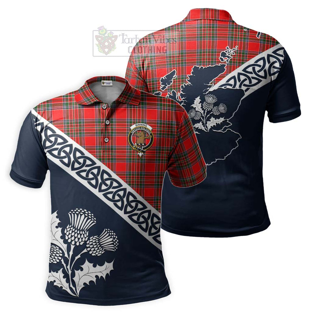 Binning Tartan Polo Shirt Featuring Thistle and Scotland Map Kid - Tartanvibesclothing Store