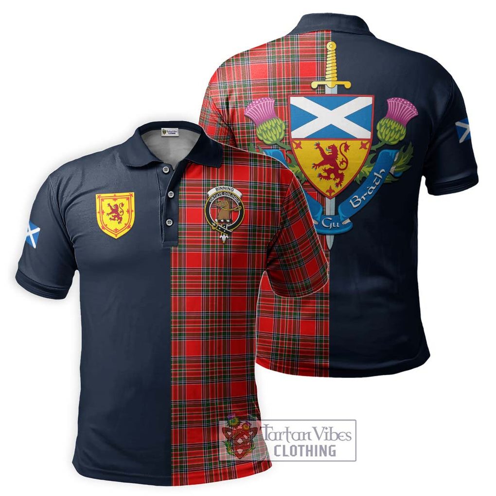Binning Tartan Polo Shirt Alba with Scottish Lion Royal Arm Half Style Kid - Tartan Vibes Clothing