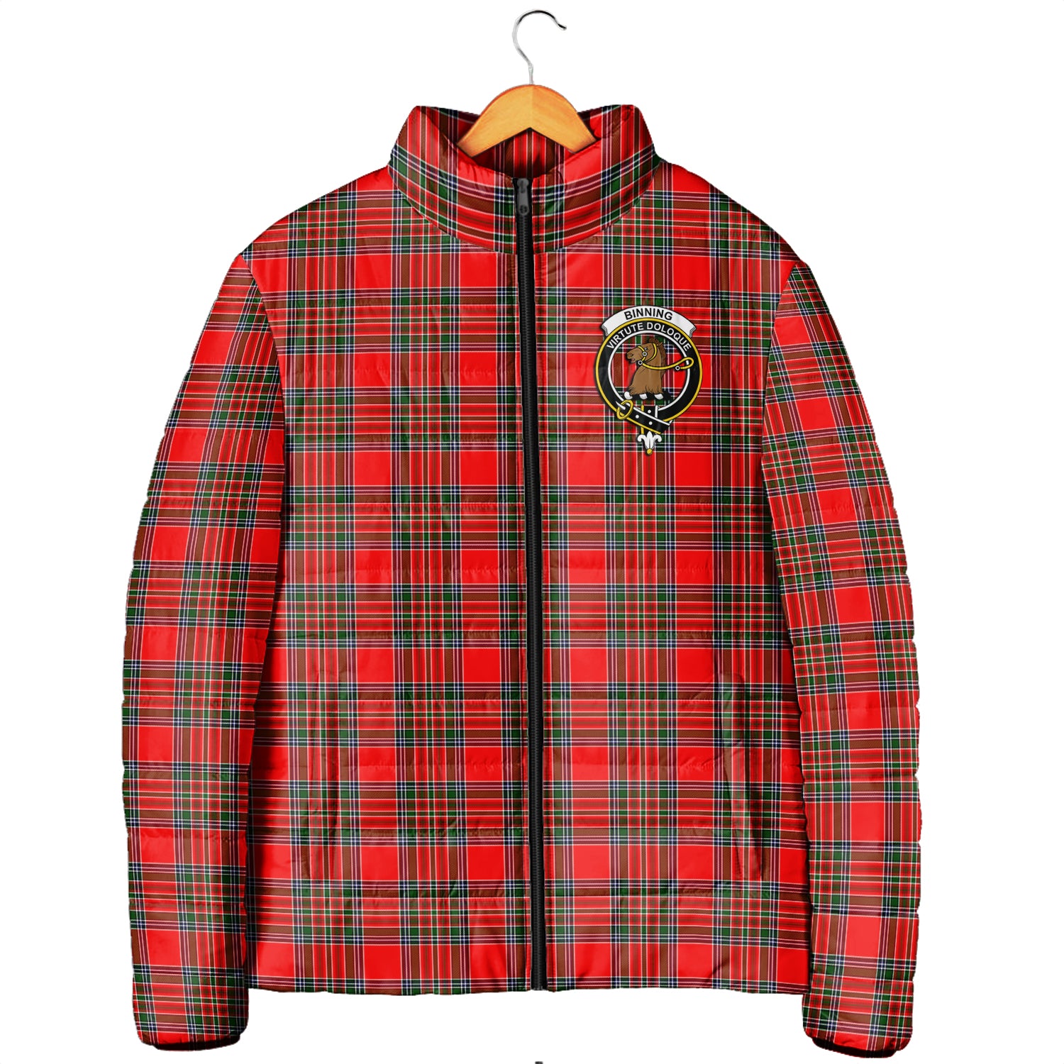 Binning Tartan Padded Jacket with Family Crest Men's Padded Jacket - Tartan Vibes Clothing