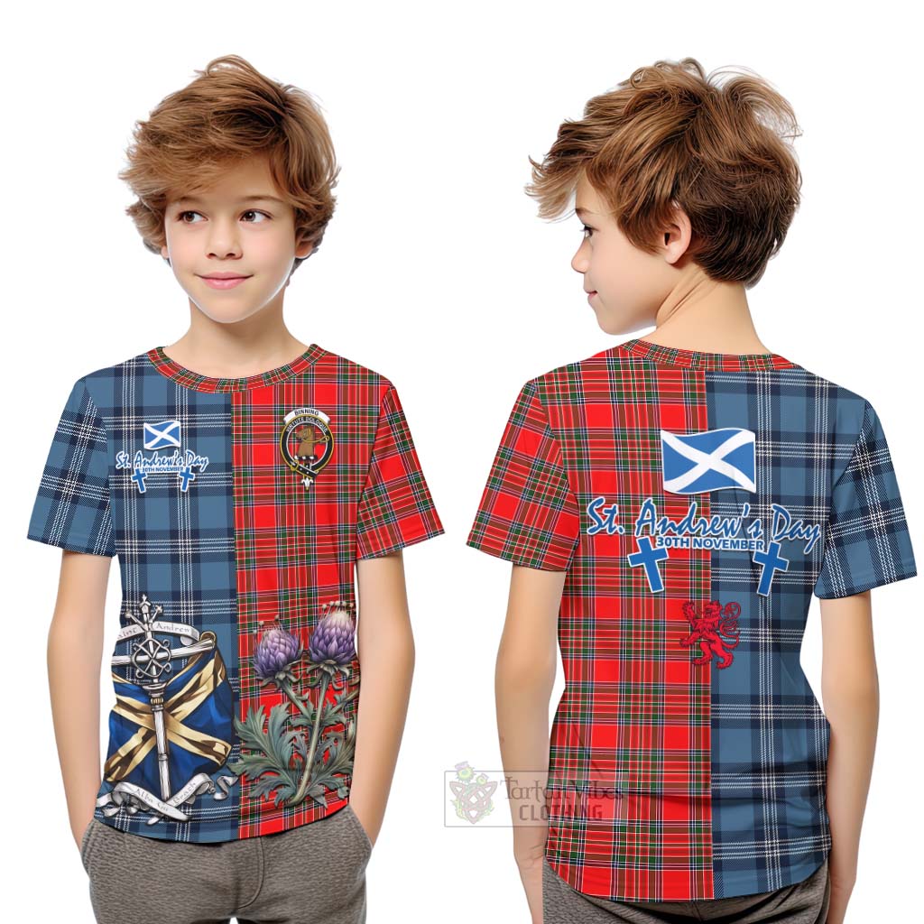 Binning Tartan Kid T-Shirt Happy St. Andrew's Day Half Tartan Style Youth XL Size14 - Tartan Vibes Clothing