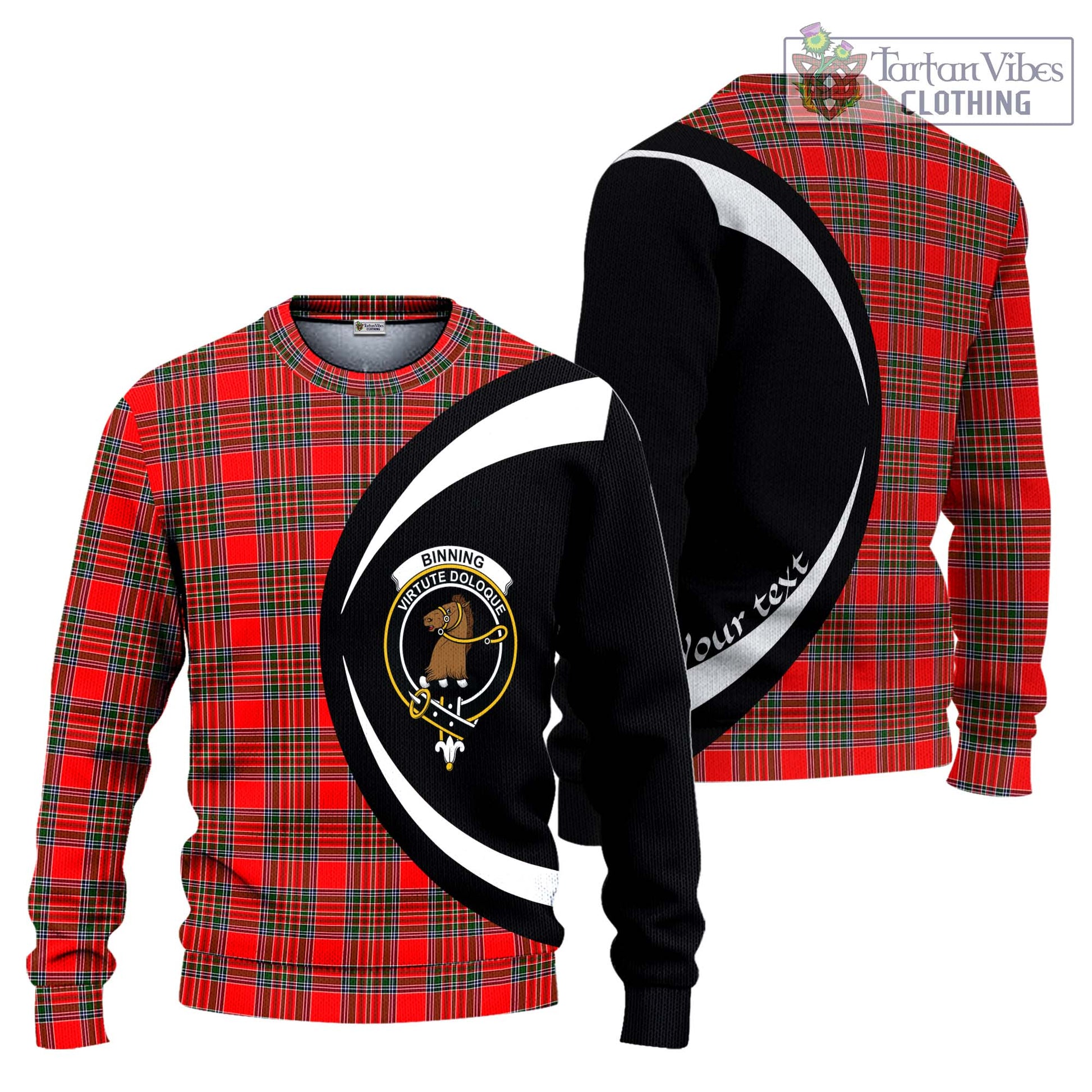 Binning Tartan Ugly Sweater with Family Crest Circle Style Unisex - Tartan Vibes Clothing