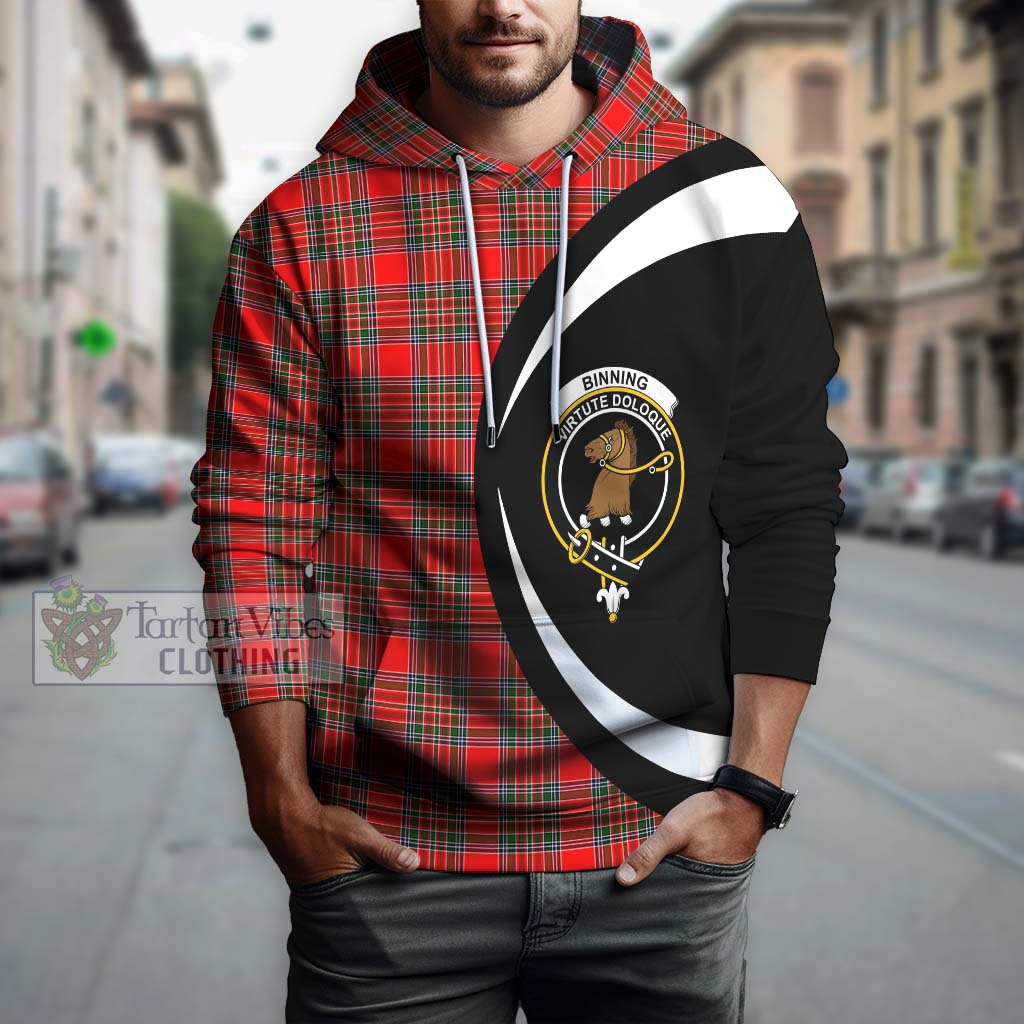 Binning Tartan Hoodie with Family Crest Circle Style Zip Hoodie - Tartan Vibes Clothing