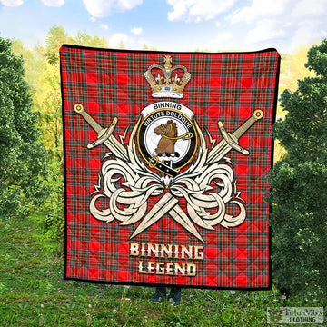Binning Tartan Quilt with Clan Crest and the Golden Sword of Courageous Legacy Super King Quilt 91" x 110" - Tartan Vibes Clothing