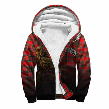 Binning Crest Tartan Sherpa Hoodie with Golden Lion Emblem Celtic Style Unisex S - Tartan Vibes Clothing