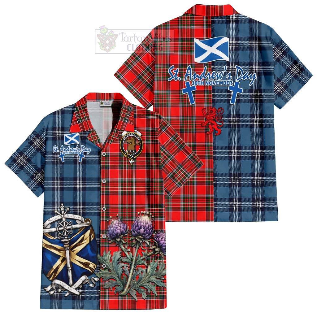 Binning Tartan Hawaiian Shirt Happy St. Andrew's Day Half Tartan Style Kid - Tartan Vibes Clothing