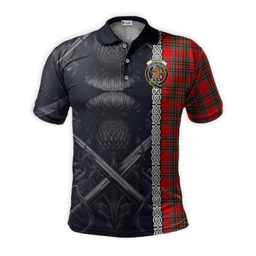 Binning Tartan Polo Shirt with Family Crest Cross Sword Thistle Celtic Vibes Kid - Tartan Vibes Clothing