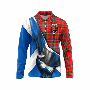 Binning Tartan Long Sleeve Polo Shirt with Family Crest Scotland Patriotic Style Unisex - Tartan Vibes Clothing