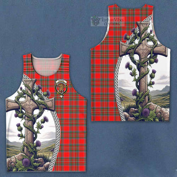 Binning Tartan Men's Tank Top with Family Crest and St. Andrew's Cross Accented by Thistle Vines Men - Tartan Vibes Clothing