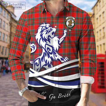 Binning Tartan Long Sleeve Button Up Shirt with Alba Gu Brath Regal Lion Emblem Men's Shirt - Tartan Vibes Clothing