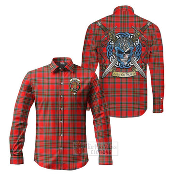 Binning Tartan Long Sleeve Button Shirt with Family Crest Celtic Skull Style Men's Shirt S - Tartan Vibes Clothing