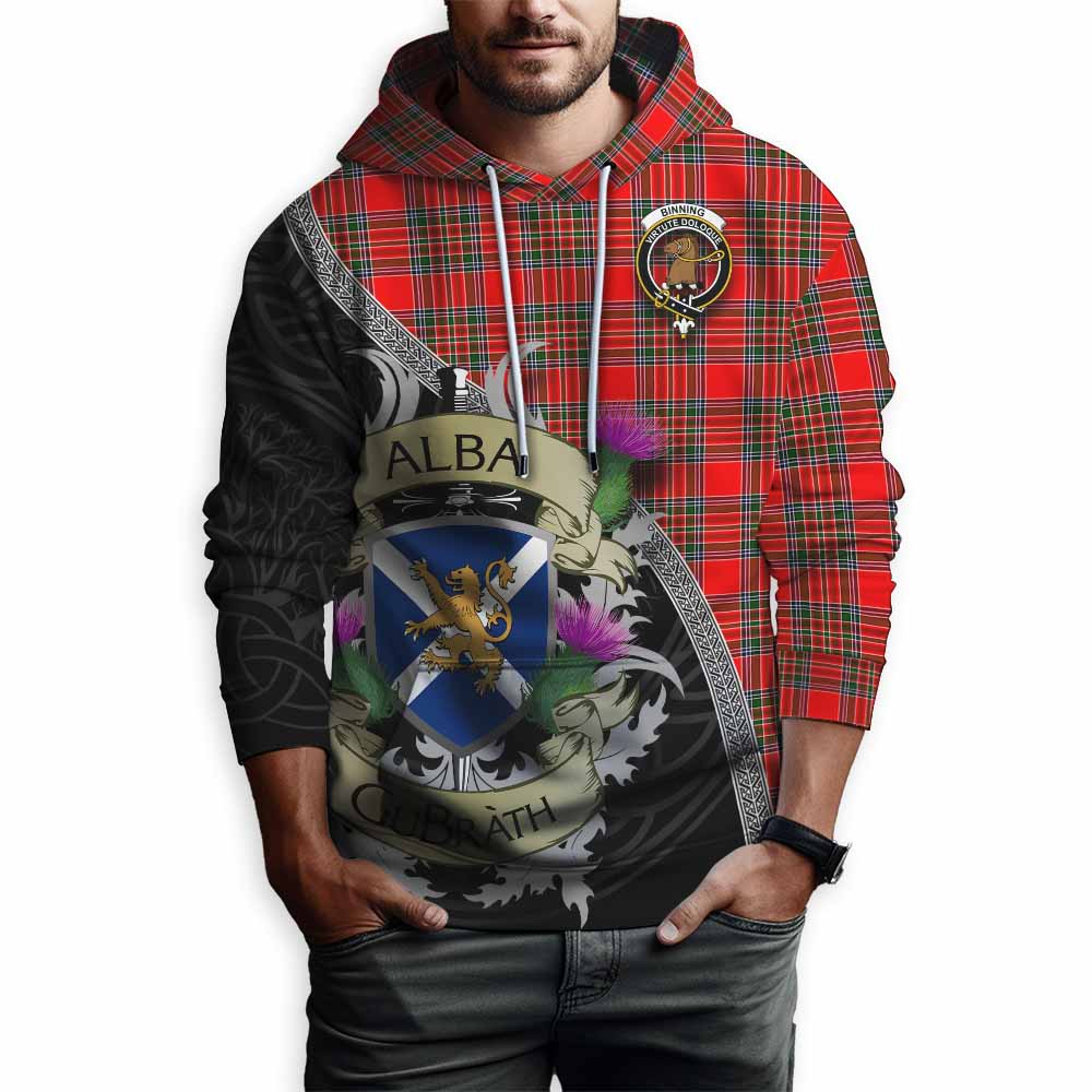Binning Tartan Family Crest Hoodie Lion Rampant Royal Thistle Shield Celtic Inspired Pullover Hoodie - Tartan Vibes Clothing