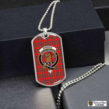 Binning Tartan Dog Tag Necklace with Family Crest Silver No - Tartan Vibes Clothing