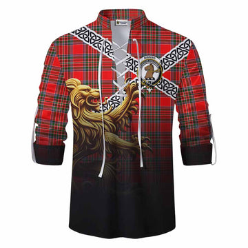 Binning Crest Tartan Ghillie Kilt Shirt with Golden Lion Emblem Celtic Style Men - Tartan Vibes Clothing