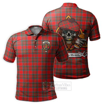 Binning Tartan Polo Shirt with Family Crest and Bearded Skull Holding Bottles of Whiskey Kid - Tartan Vibes Clothing